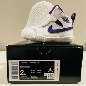 Jordan 1 Crib Bootie, White & Court Purple, Size 2